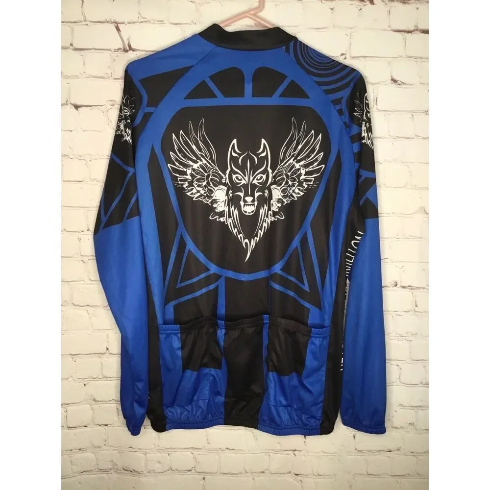 NWT Cycling Men's Blue/Black Full Zip Long Sleeve Cycling‎ Jersey Shirt Size XXL